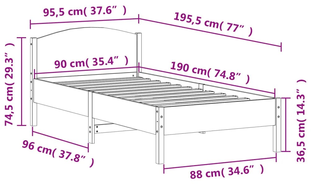 Cama sem colchão 90x190 cm madeira de pinho maciça
