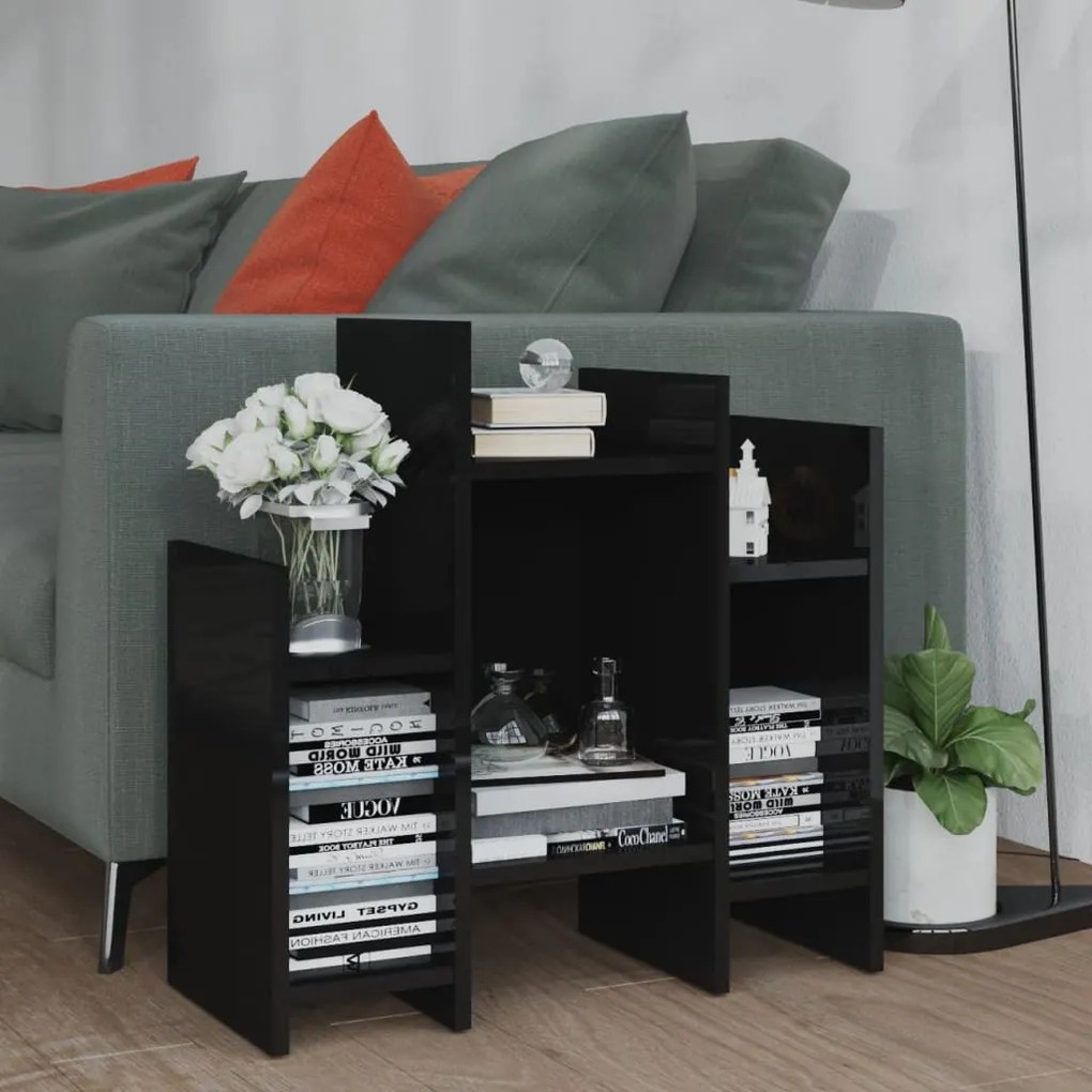 vidaXL Móvel de apoio 60x26x60 cm derivados madeira preto brilhante
