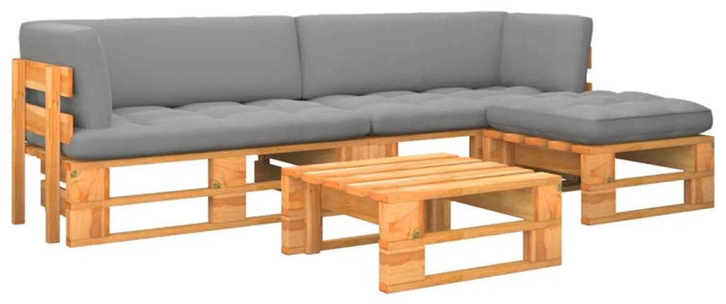 vidaXL 4 pcs conjunto lounge paletes pinho impregnado castanho mel