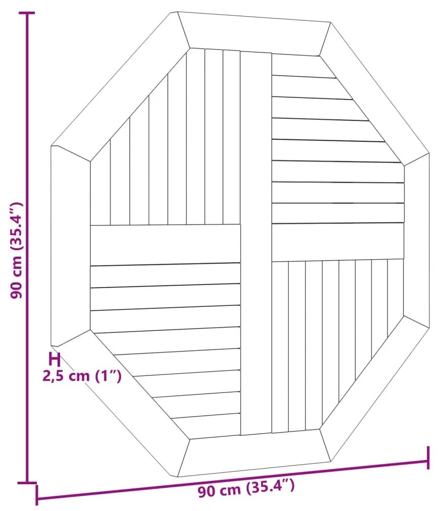 Tampo de mesa octogonal 90x90x2,5 cm madeira de teca maciça