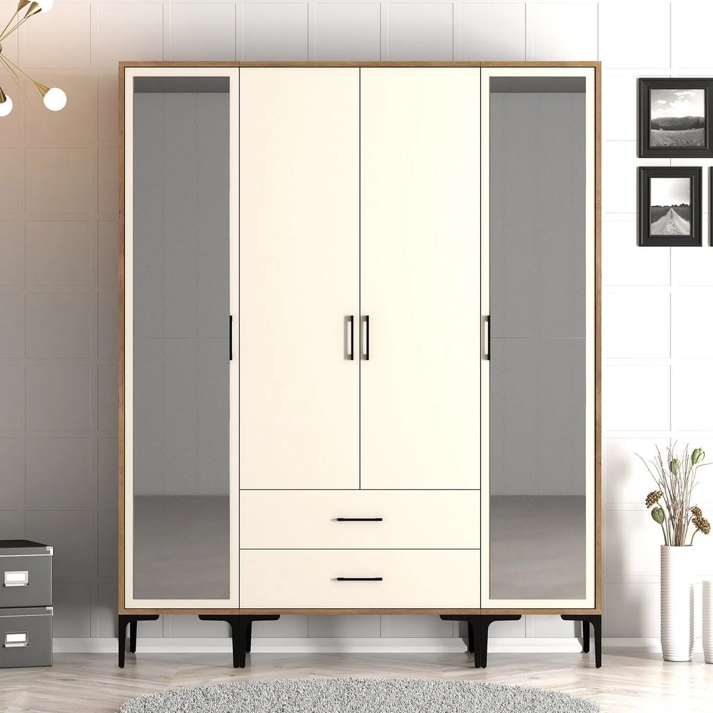 Roupeiro Kumsal RTR – Nogueira e Creme – 160x47,5x201,4 cm