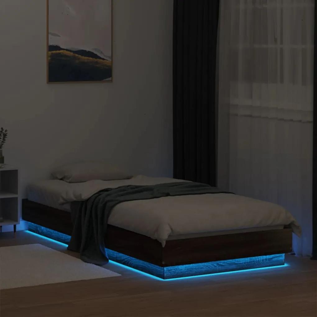 Estrutura de cama com luzes LED 90x200 cm carvalho castanho