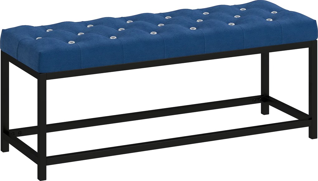 HOMCOM Banco ao Pé da Cama Estofado em Veludo Design Capitoné Base de Metal Banco para Quarto Entrada Sala 117x40x48 cm Azul Escuro | Aosom Portugal