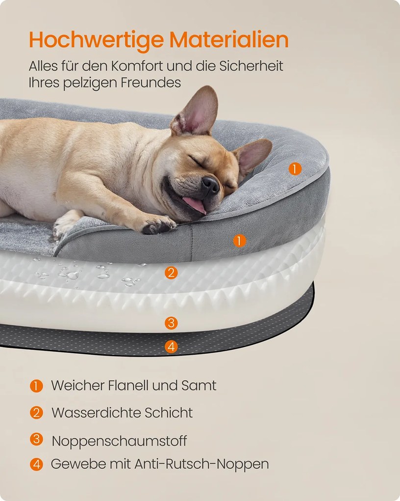 Cama para cães com bordas elevadas 76 x 51 x 18 cm cinza