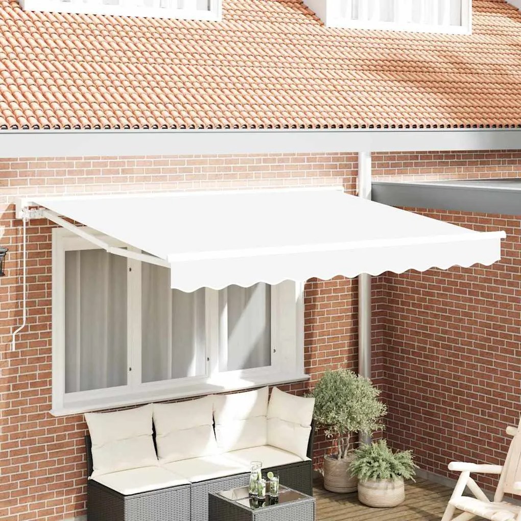 vidaXL Toldo Retrátil Manual Branco 350 x 200 cm Poliéster e Metal