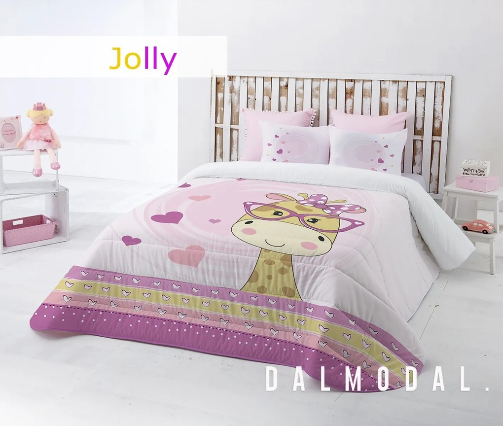 Edredom infantil Jolly - Edredom infantil com almofadas: Colchas edredão 250x260 cm + 2 almofadas cheias 45x60 cm, com enchimento de 200 gr./m2 para primavera / outono