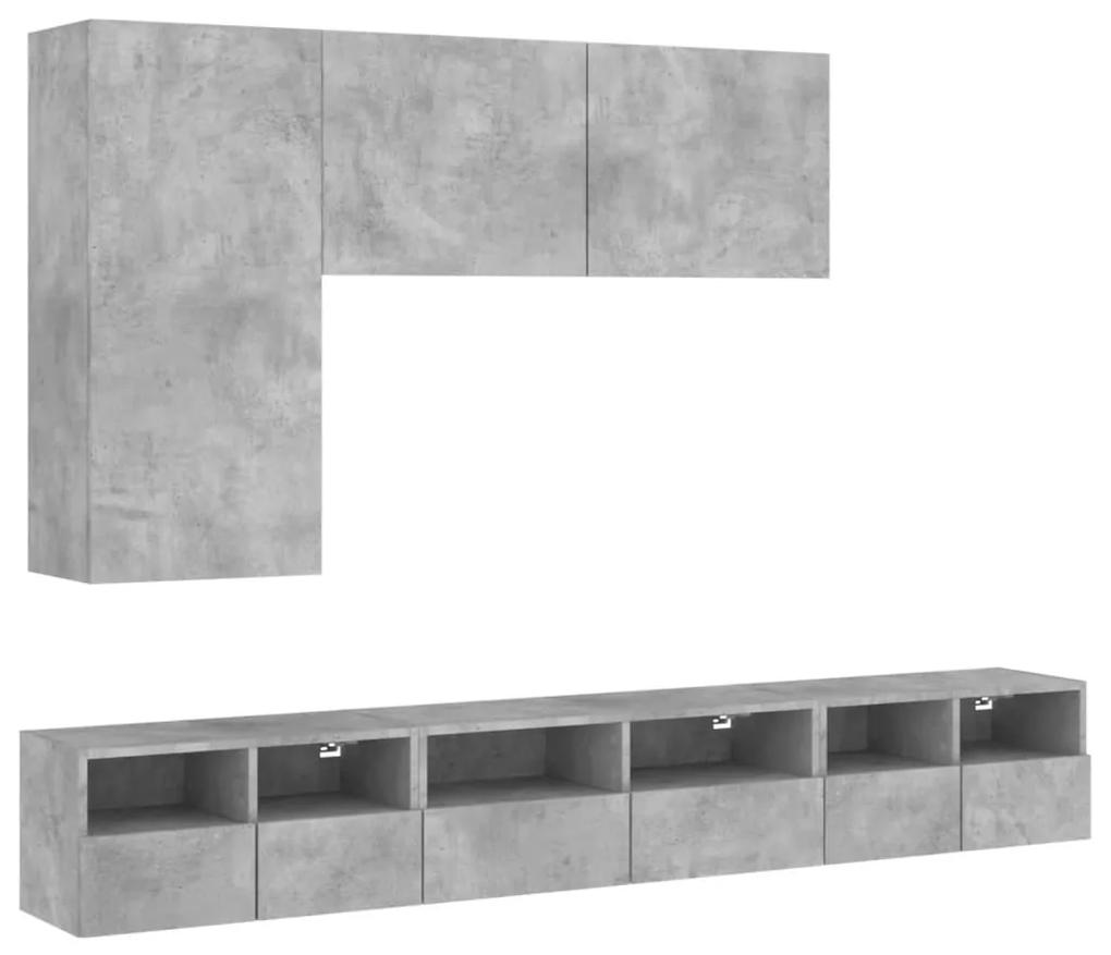 5 pcs móveis de parede p/ TV derivados de madeira cinza cimento
