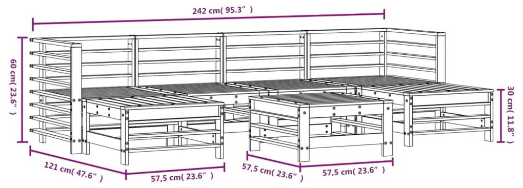 7 pcs conjunto lounge de jardim pinho maciço branco