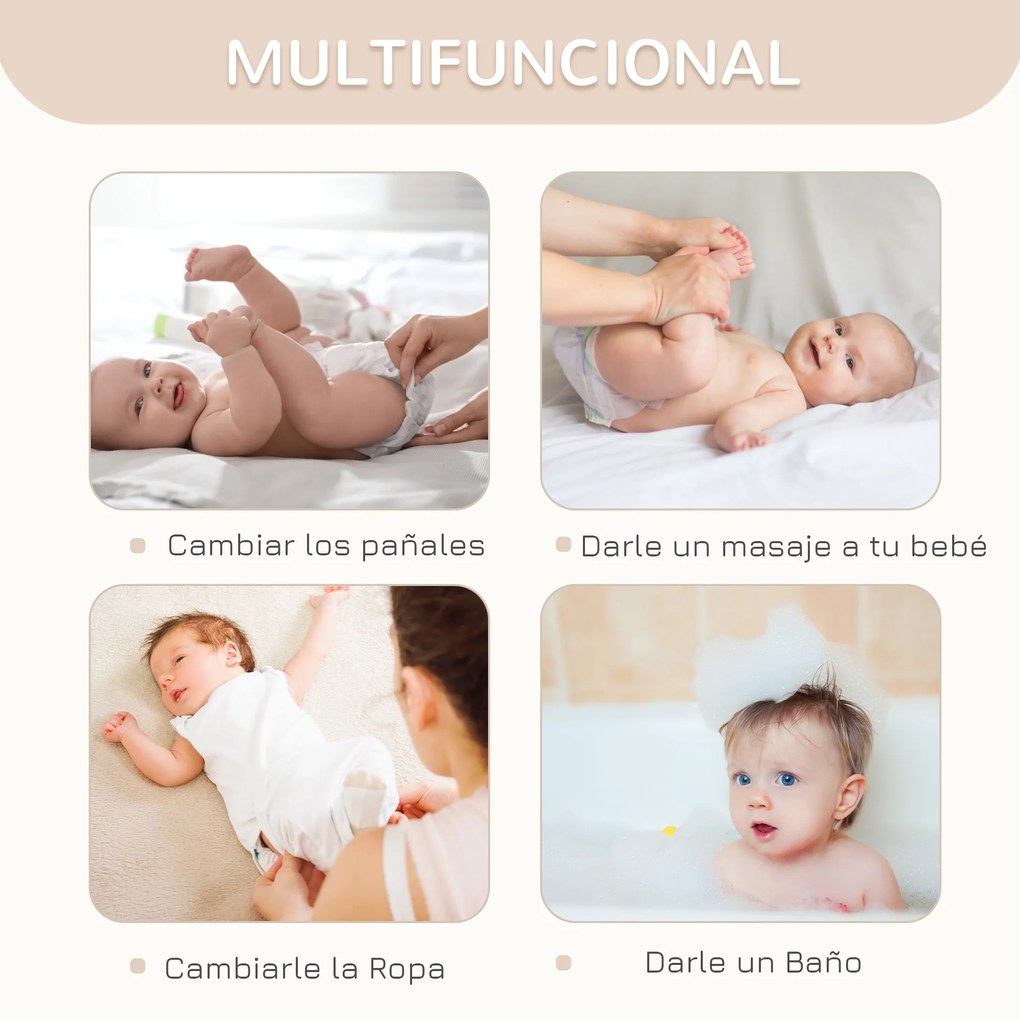 HOMCOM Banheira e Trocador de Fraldas 2 em 1 para Bebés 0-12 Meses Banheira Dobrável com Múltiples Espaços de Armazenamento e Prateleira Inferior Carga máx. 15kg 80x70x95cm Branco
