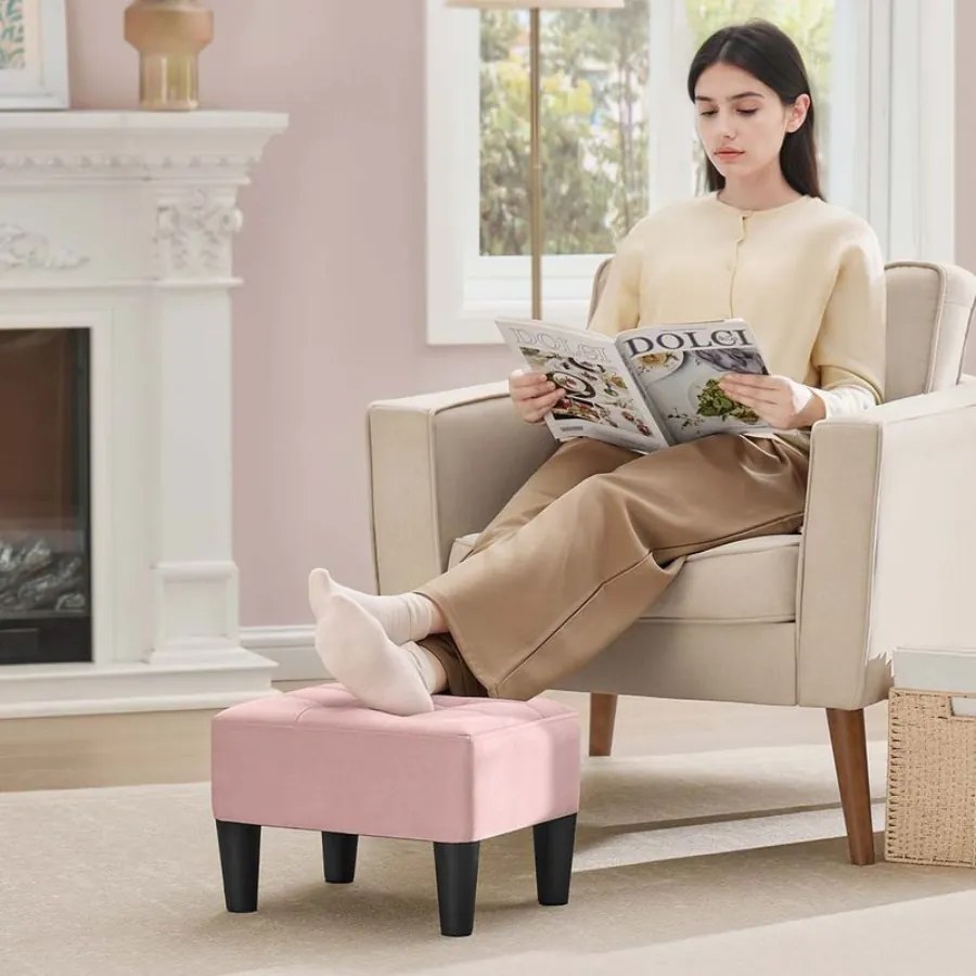 Banco em veludo com estofamento espesso 40 x 32 x 26 cm rosa + preto
