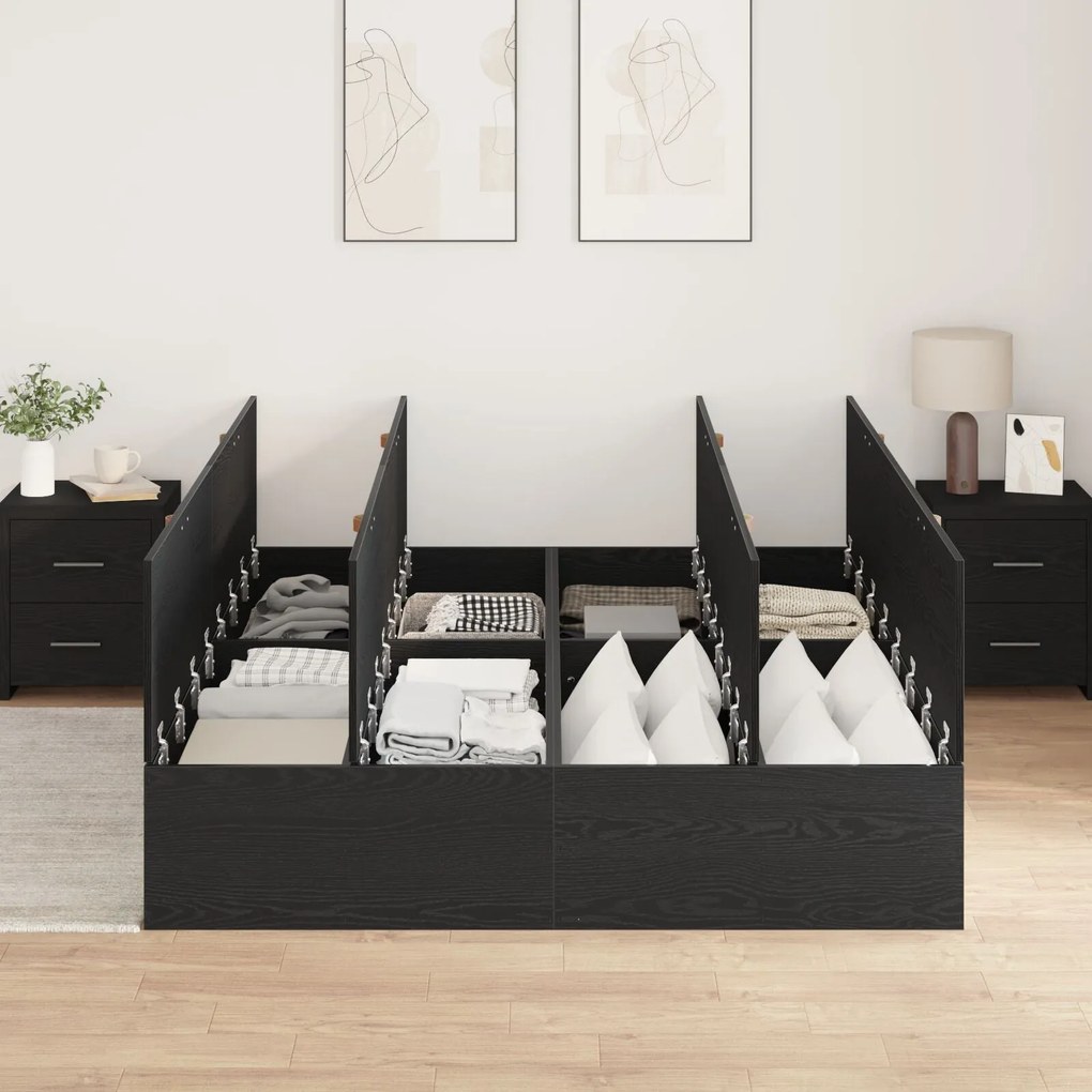 Cama com Arrumação vidaXL Madeira Preta 140x200 cm