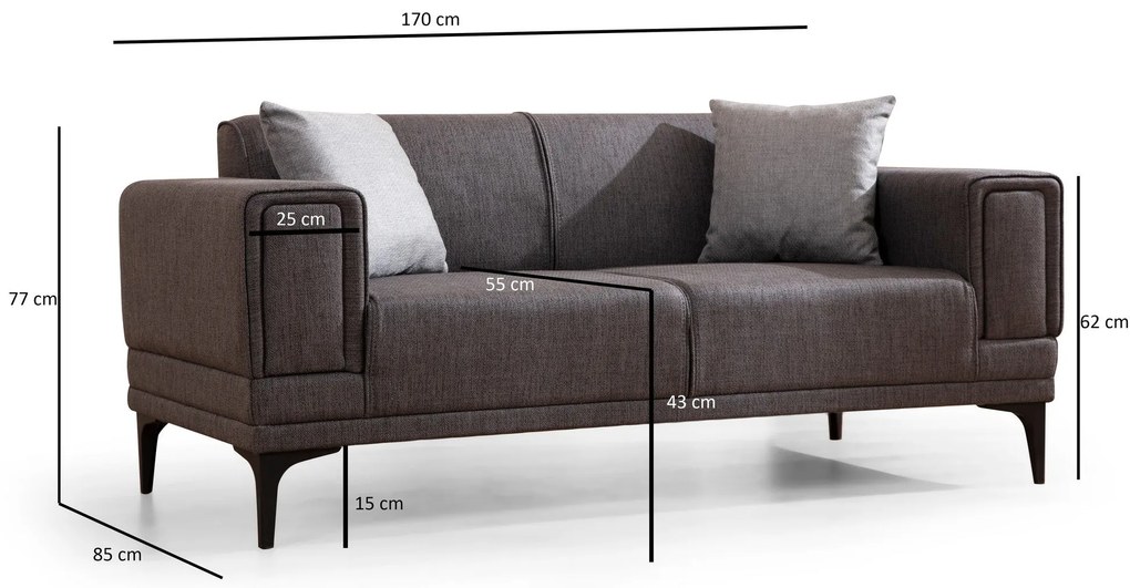 Sofá de 2 Lugares Horizon – Cinzento Escuro – 170 x 85 x 77 cm