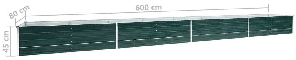 Canteiro elevado de jardim aço galvanizado 600x80x45 cm verde