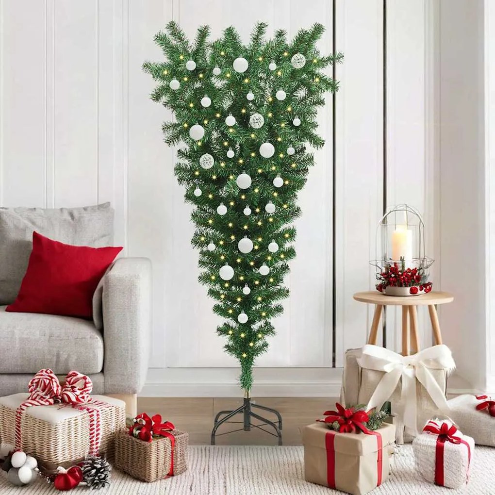 vidaXL Árvore de Natal Artificial Pré-iluminada Invertida com Conjunto de Bolas