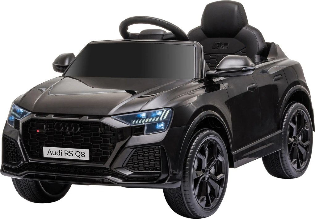 Carro elétrico infantil com licença oficial Audi RS Q8, veículo elétrico com controlo remoto, USB, Bluetooth, preto