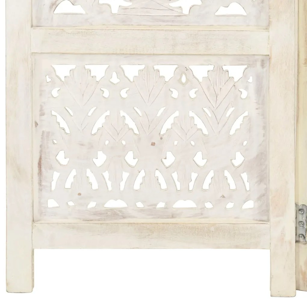 Biombo esculp. mão 5 painéis 200x165cm mangueira maciça branco