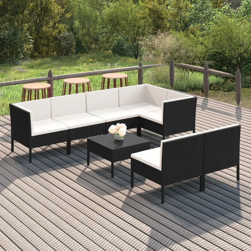vidaXL 8 pcs conjunto lounge de jardim c/ almofadões vime PE preto