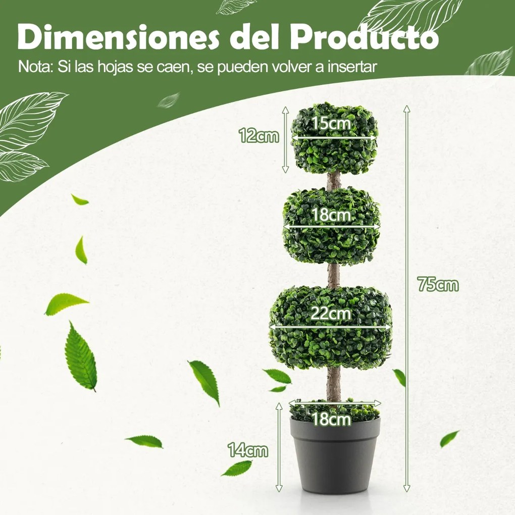 Árvore artificial de bola de 75 cm preenchida com planta de cimento em forma de 3 quadrados para jardim de escritório doméstico e entrada verde