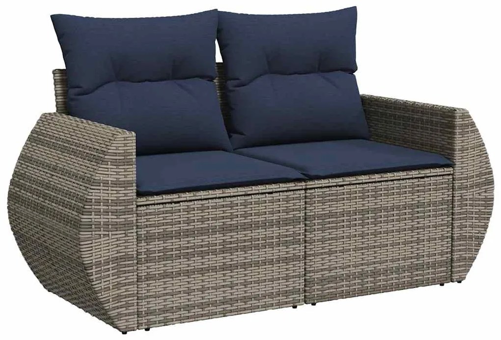9 pcs conjunto sofás p/ jardim com almofadões vime PE cinzento