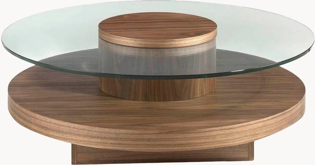 Mesa de centro redonda com tampo de vidro e prateleira Cecil