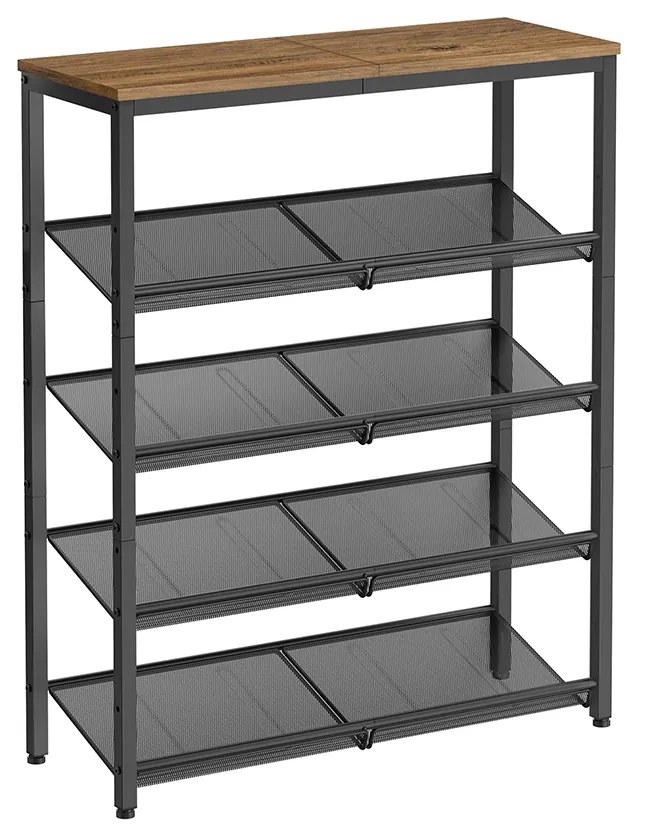 Sapateira com 5 níveis e prateleiras de grelha ajustáveis 30 x 75 x 93 cm Castanho + Preto