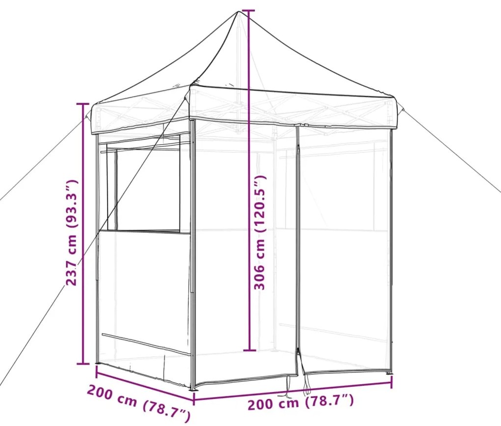 Tenda p/ festas pop-up dobrável com 4 paredes laterais preto
