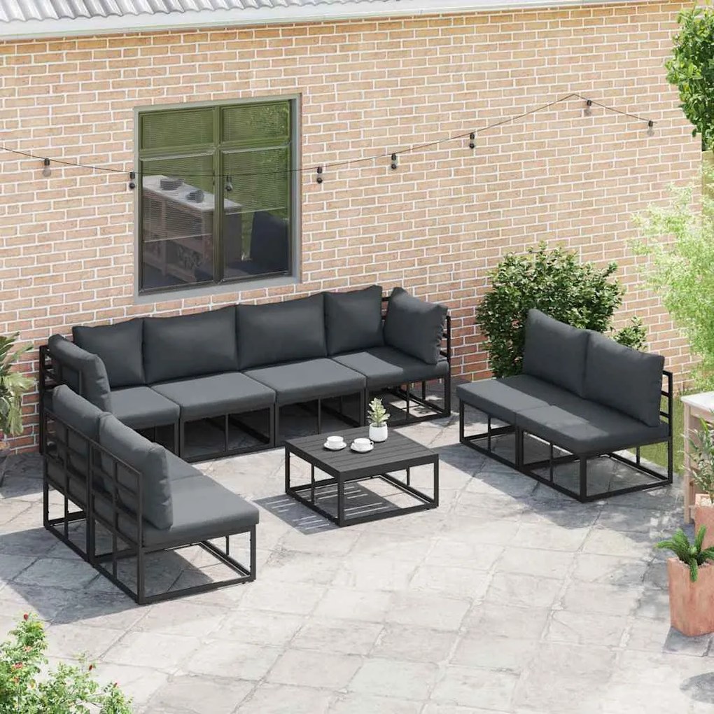 Conjunto de Sofá de Jardim 9 pcs Preto 70 x 70 x 32 cm Alumínio