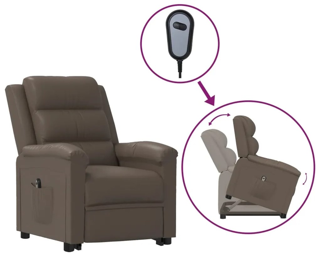 vidaXL Poltrona elevatória couro artificial cinzento