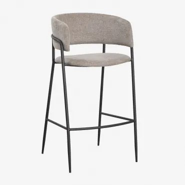 Banqueta Alta Estofada Nalon ↑75 Cm & Negro & Tecido Castanho Areia - Sklum