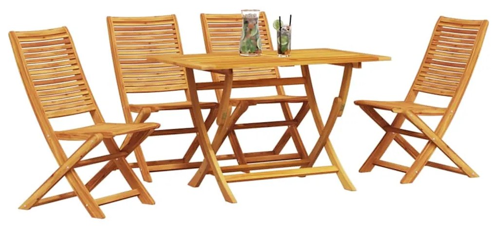 Conjunto de Jantar de Jardim Manual 5 pcs Madeira Natural Médio
