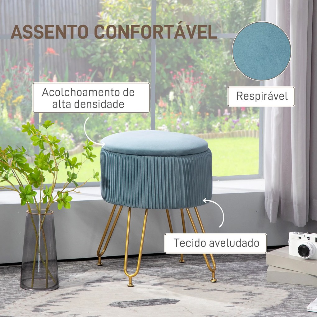 Puff de Armazenamento para Dormitório Puff de Arrumação Estofado em Ve