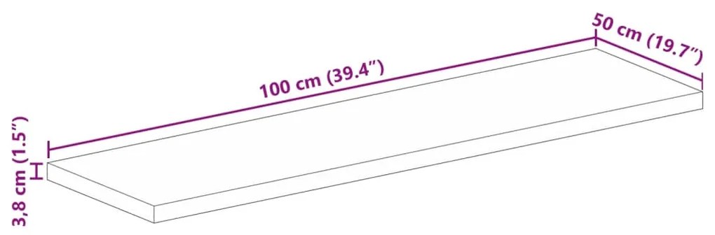 Tampo de mesa retangular 100x50x3,8 cm madeira de acácia maciça