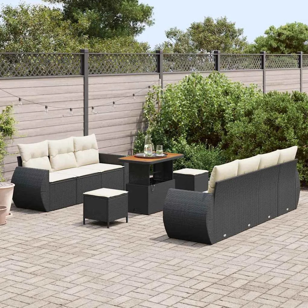 Conjunto de Sofá de Jardim vidaXL de 10 Peças com Almofadas Preto Ratt