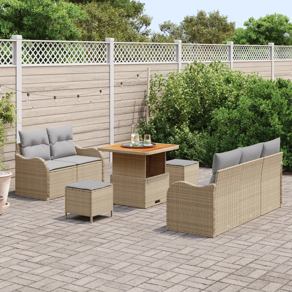 Conjunto de Sofá de Jardim vidaXL de 8 peças com Almofadas Bege Rattan
