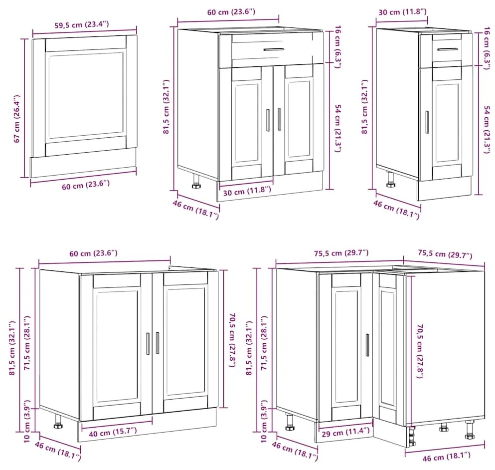 11 peças armário de cozinha conjunto Porto sonoma carvalho