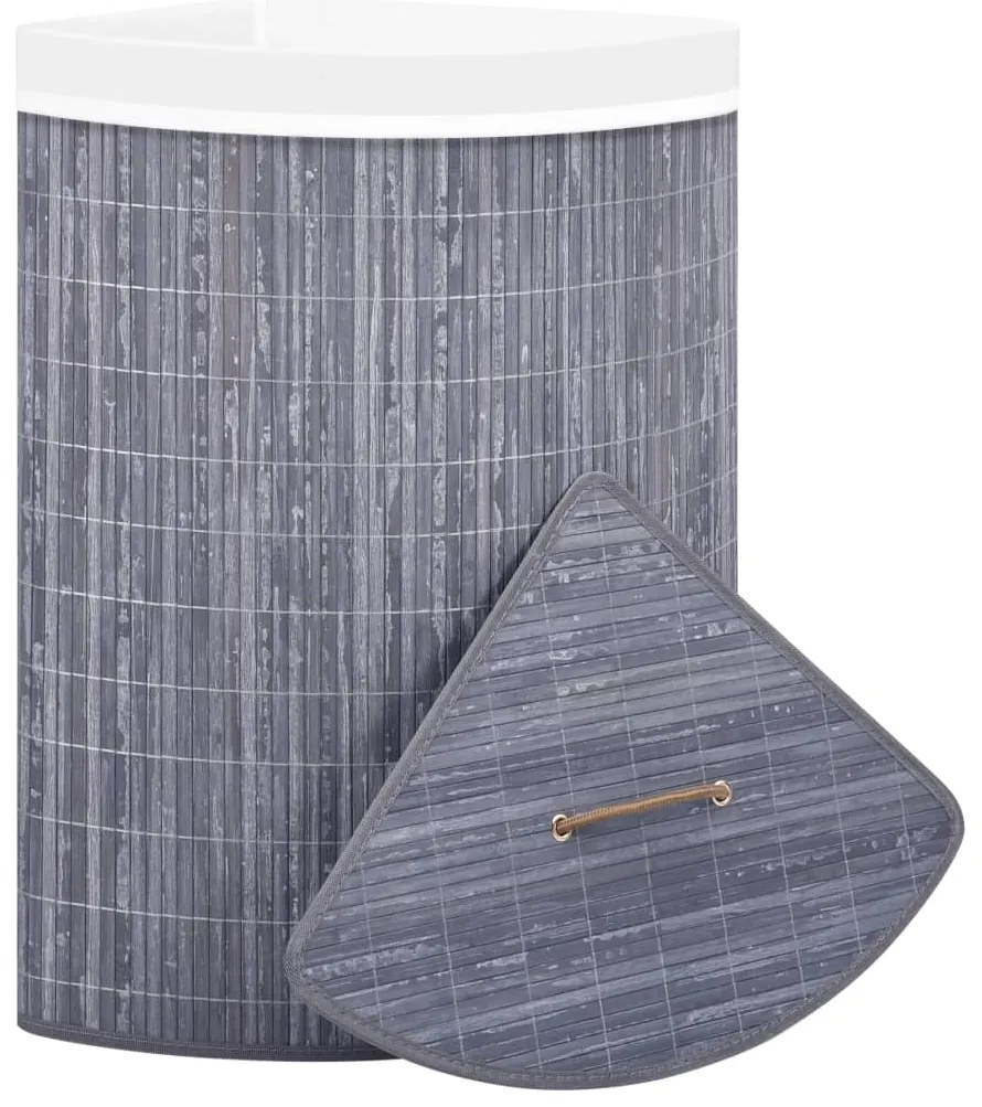 Cesto de canto para roupa suja 60 L bambu cinzento