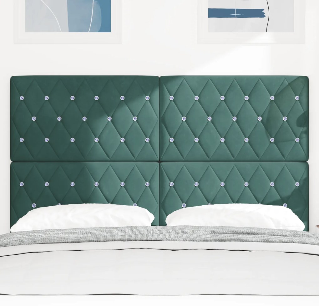 Cabeceira com Botões de Cristal Tufted Verde Escura 160 cm Veludo