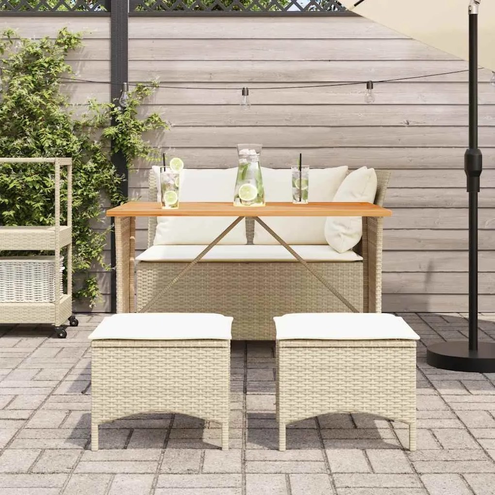 4 pcs conjunto de jantar p/ jardim c/ almofadões vime PE bege