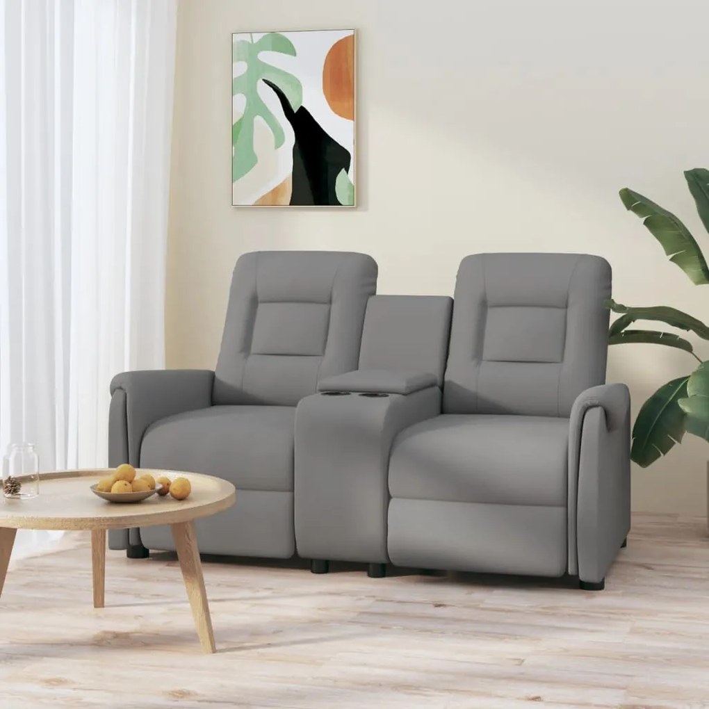 vidaXL Sofá reclinável 2 lugares c/ suporte copos couro artif. cinza