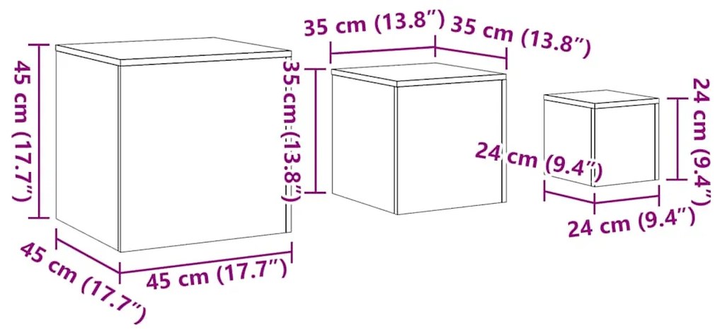 Mesas de apoio 3 pcs derivados de madeira madeira velha