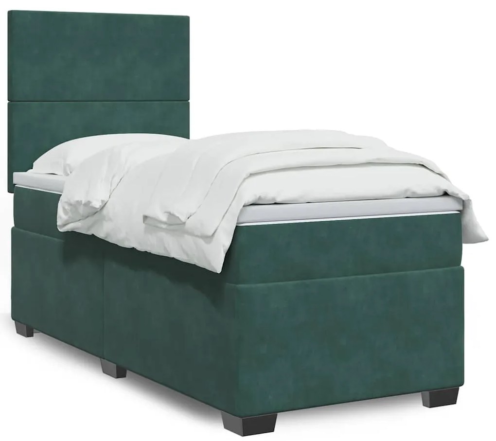 Cama com molas/colchão 100x200 cm veludo verde-escuro