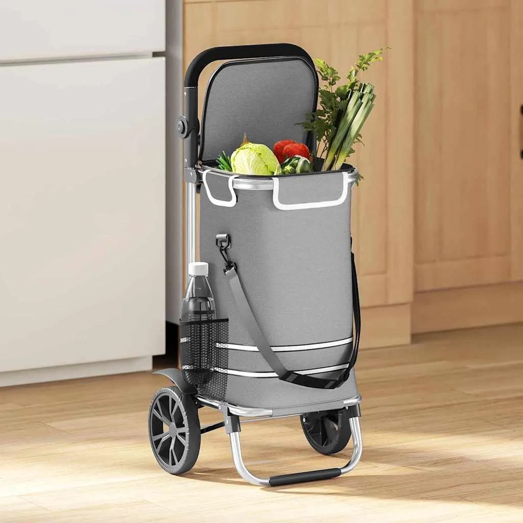 vidaXL Carrinho de Compras com Rodas e Cabo Ajustável Cinza 40 L