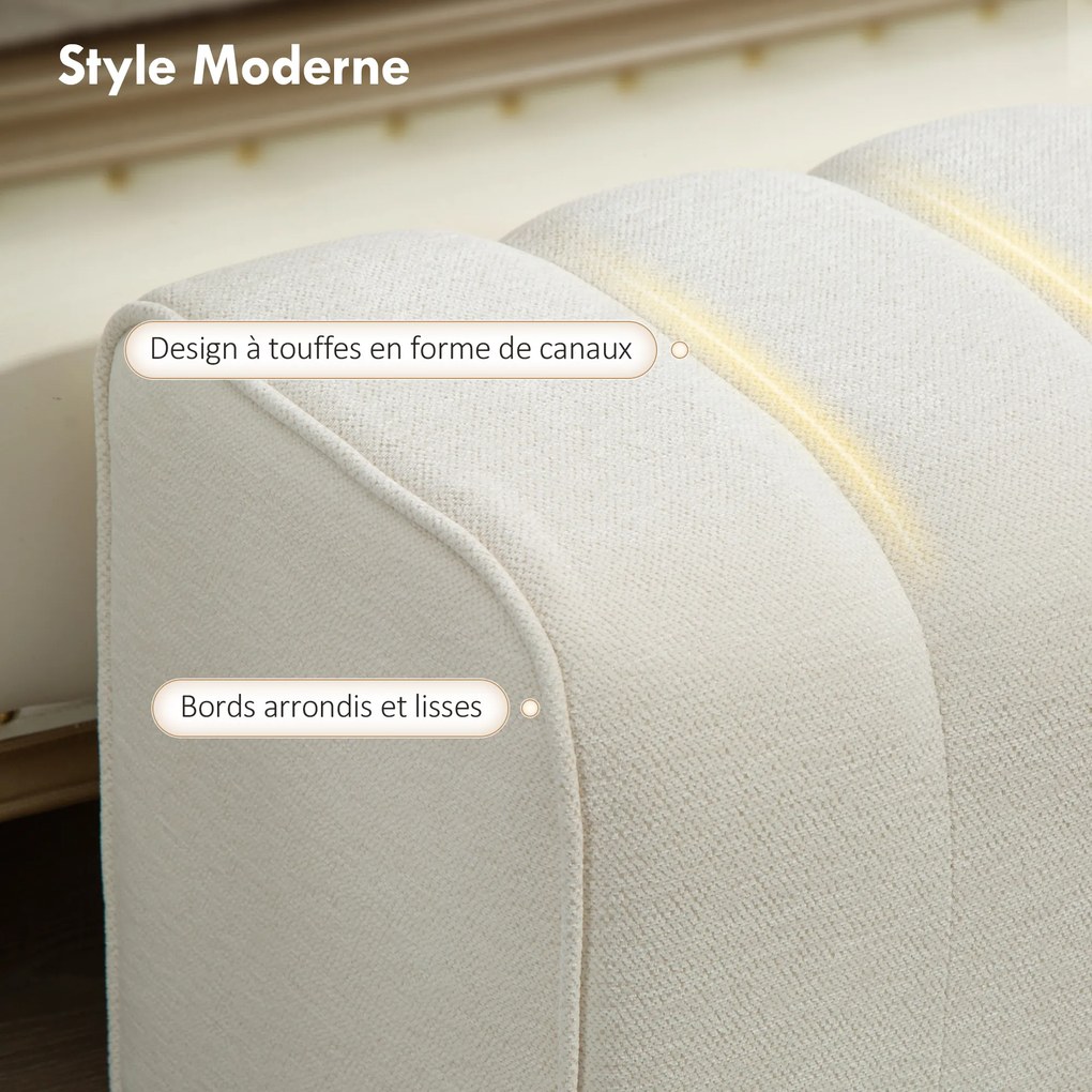 Banco de cabeceira, banco estofado, estilo moderno, otomano em tecido com aspeto de linho, 110 x 40 x 44 cm, creme