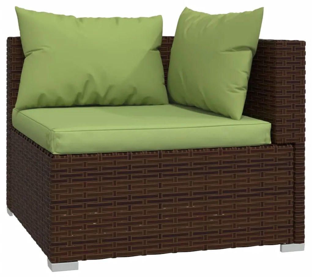 4 pcs conjunto lounge jardim c/ almofadões vime PE castanho