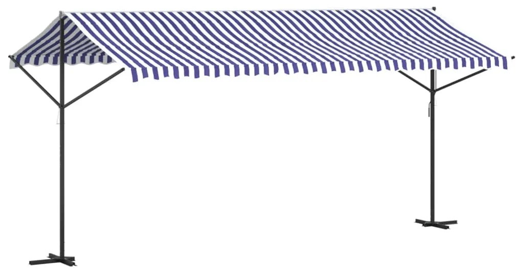 Toldo de pé 500x300 cm tecido e aço azul e branco