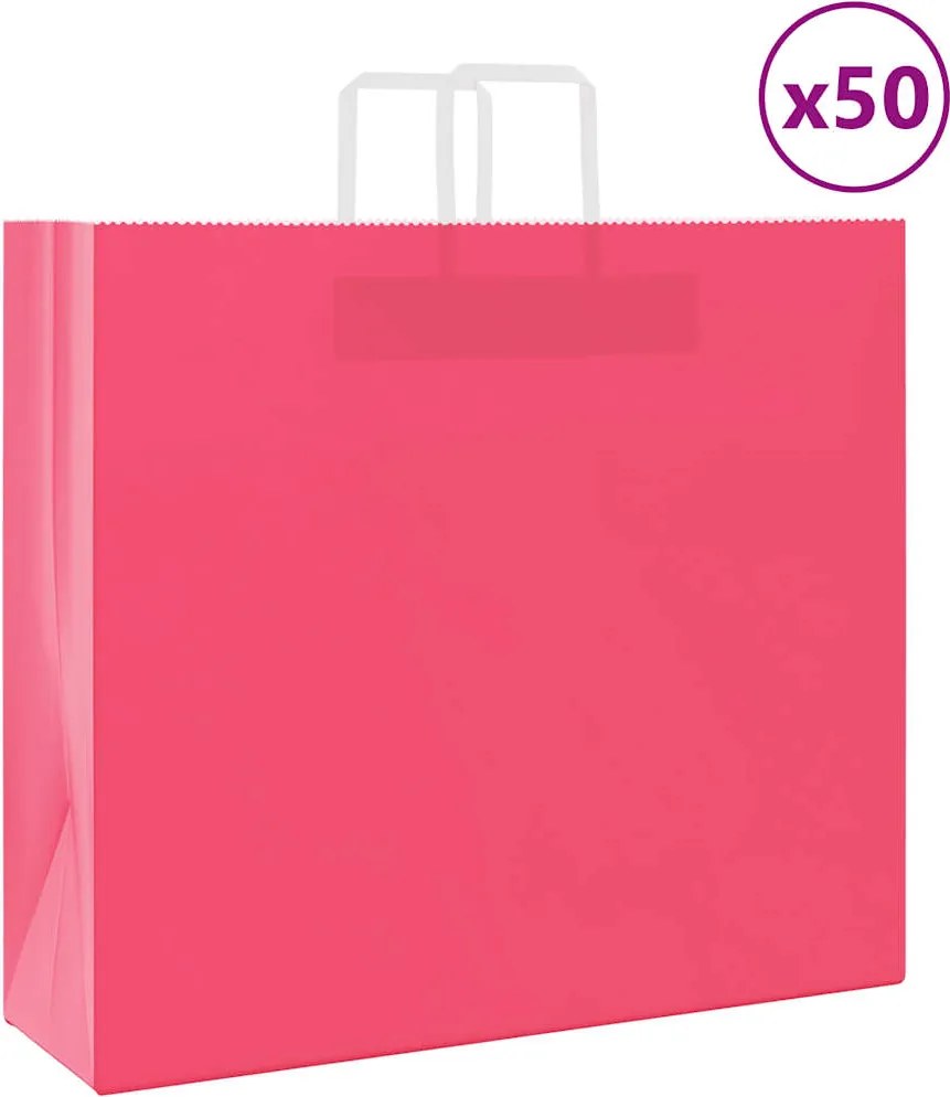 vidaXL Sacos de papel 50 unid com alças rosa 54x15x49 cm