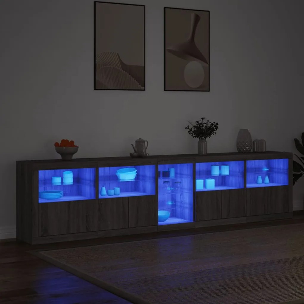 Aparador com luzes LED 283x37x67 cm cinzento sonoma