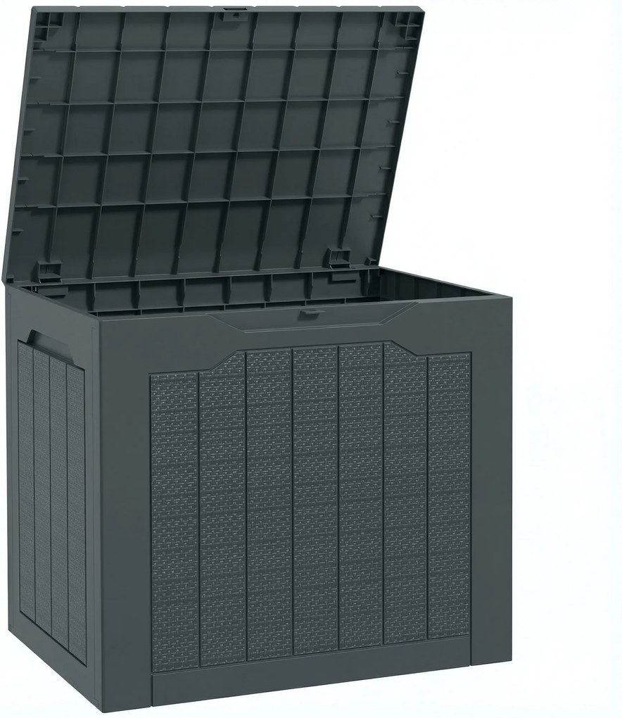 Outsunny Baú de armazenamento exterior 93L com alças embutidas, baú de armazenamento exterior à prova de água 56 x 41 x 50 cm, cinzento escuro | Aosom Portugal