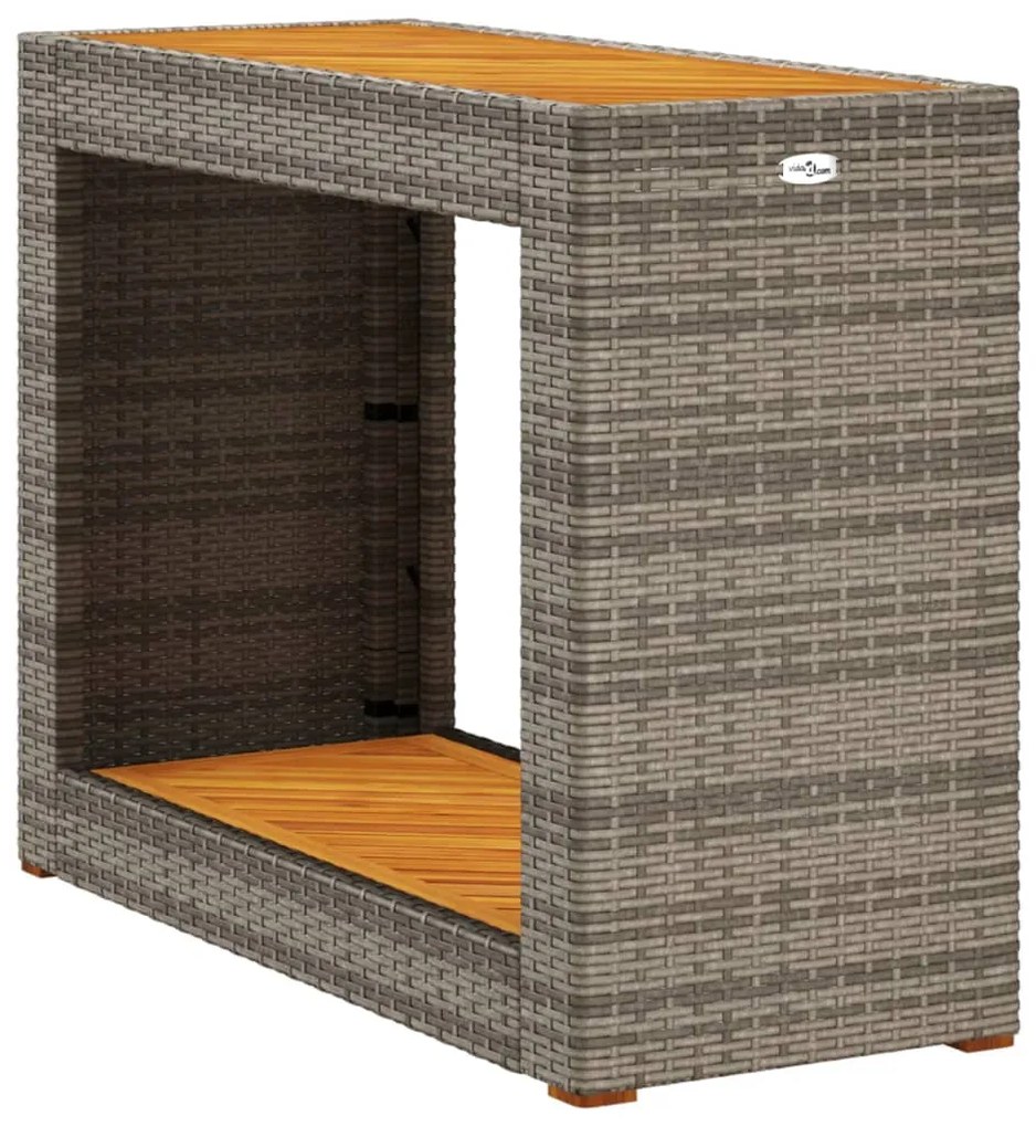 Mesa apoio jardim c/ tampo madeira 100x40x75cm vime PE cinzento