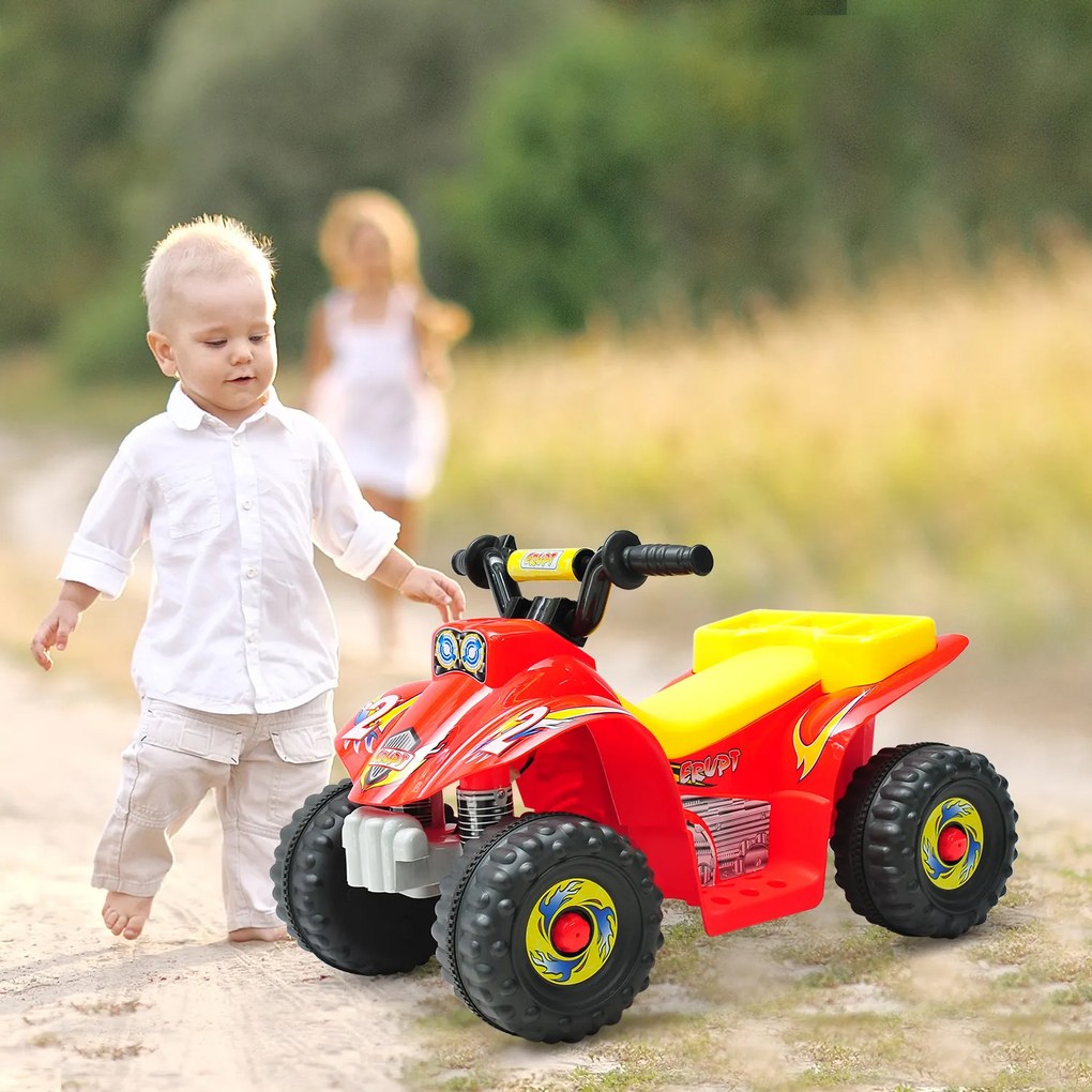 Moto-quatro Infantil com bateria, tipo Carro Elétrico- Vermelho Amarelo e Preto - Polipropileno - 65 x 43 x 43 cm